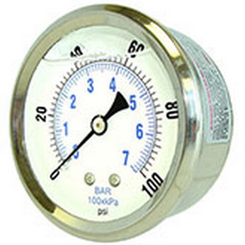 and Polycarbonate Lens Stainless Steel Bezel Center Back Mount Single Scale Glycerine Filled Pressure Gauge with a Stainless Steel Case PIC Gauge S202L-254F 2.5 Dial 1/4 Male NPT Connection Size 0/160 psi Range Brass Internals